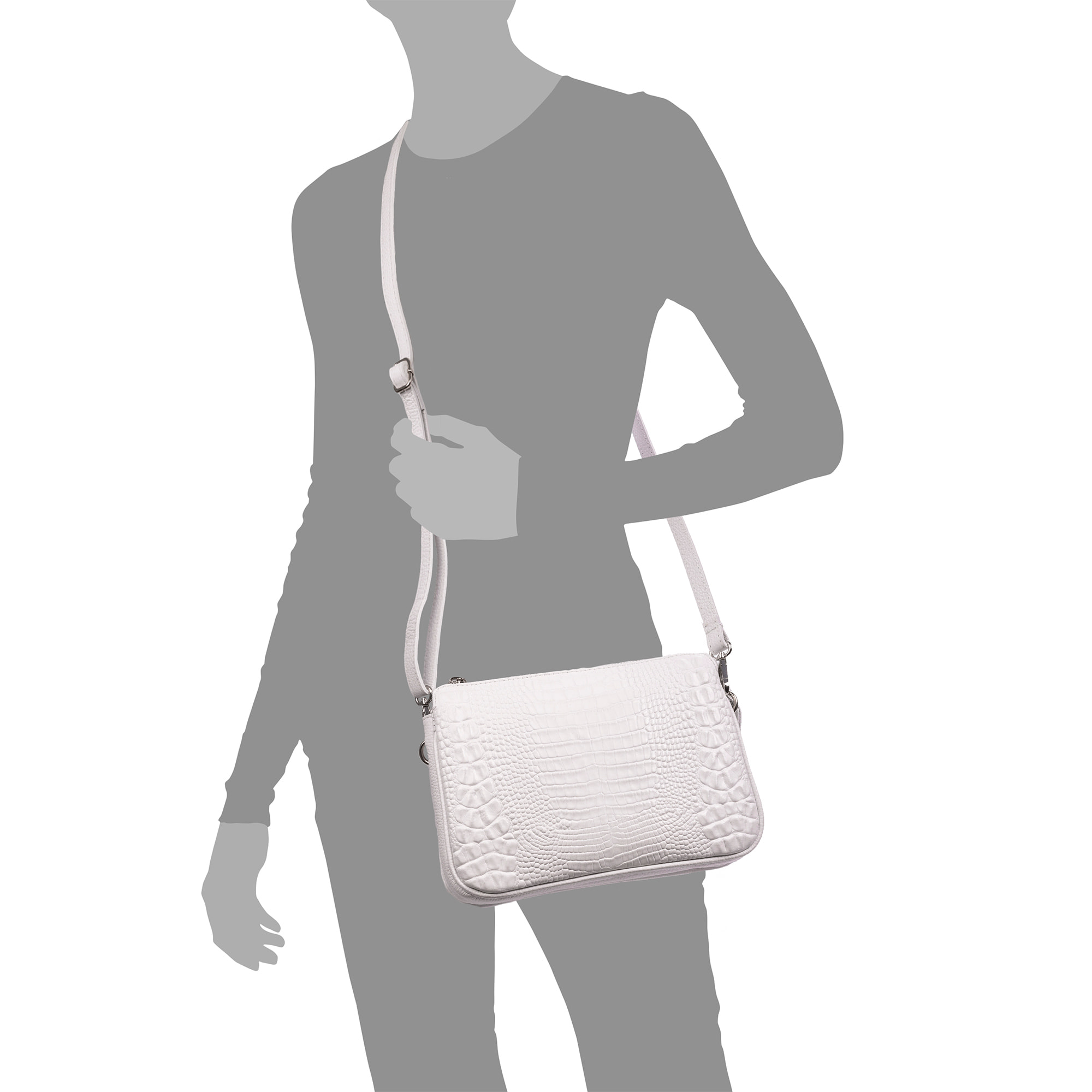 Arzergrande borsa a tracolla in pelle autentica dollaro con parte frontale in rilievo coccodrillo