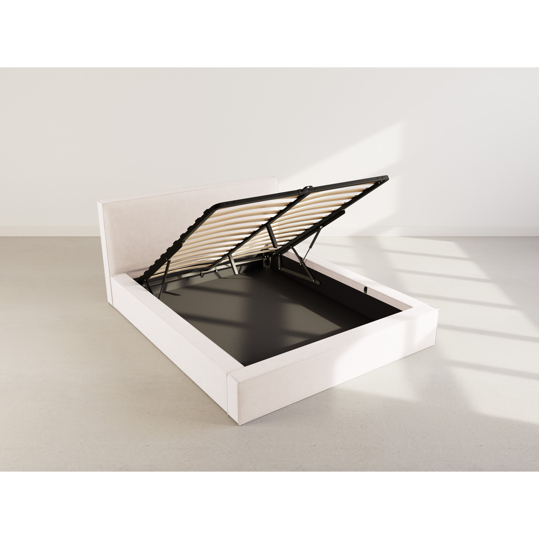 Topaze - lit coffre - 160x200 cm - sommier inclus - velours côtelé - Beige