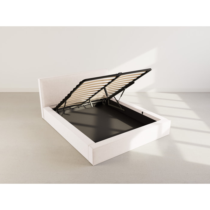 Topaze - lit coffre - 160x200 cm - sommier inclus - velours côtelé - Beige