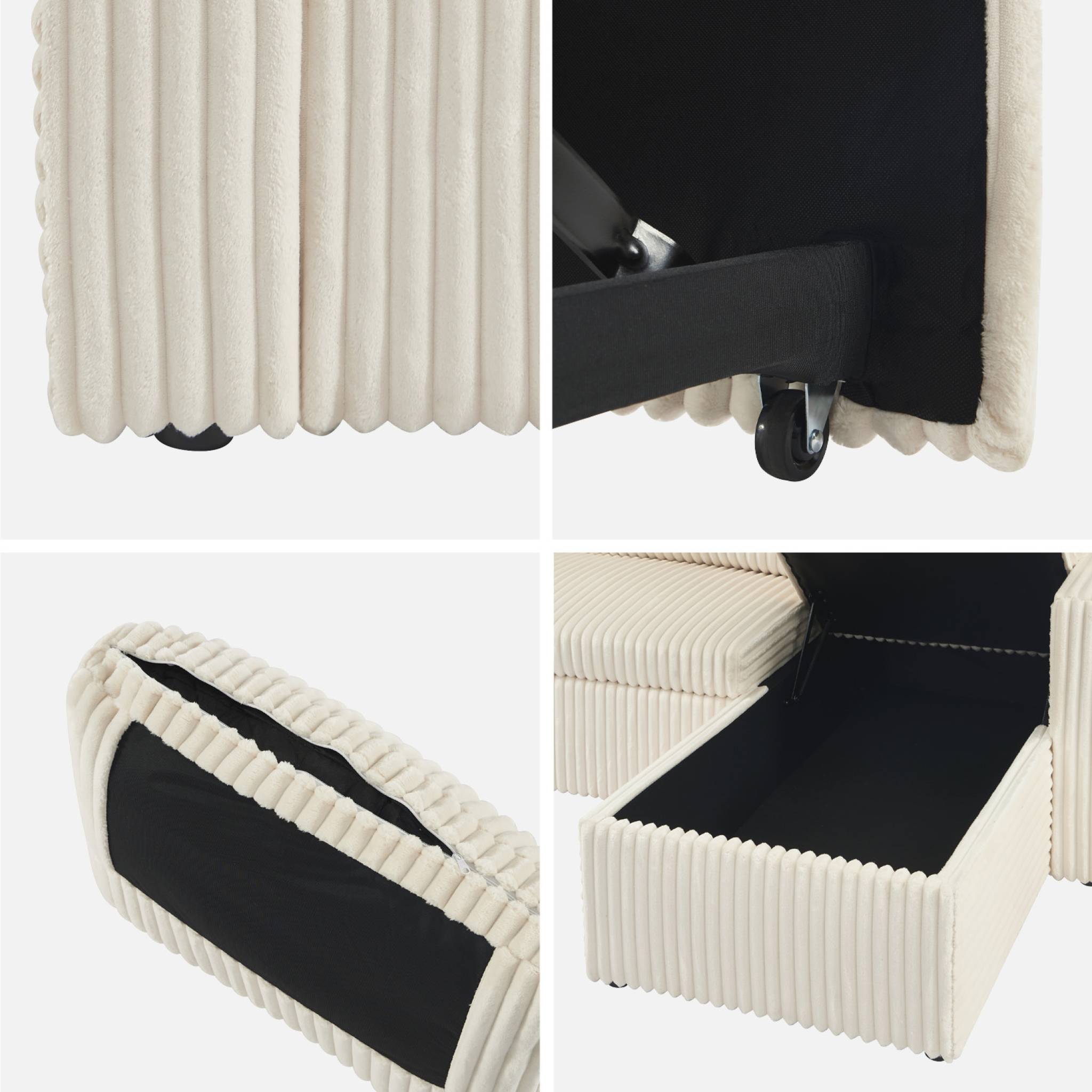 Canapé d'angle réversible convertible en tissu effet fourrure blanc crème avec coffre de rangement - Ida