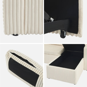 Canapé d'angle réversible convertible en tissu effet fourrure blanc crème avec coffre de rangement - Ida