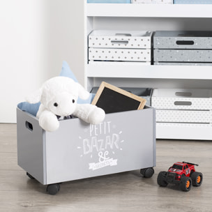 Coffre à jouets gris à roulettes