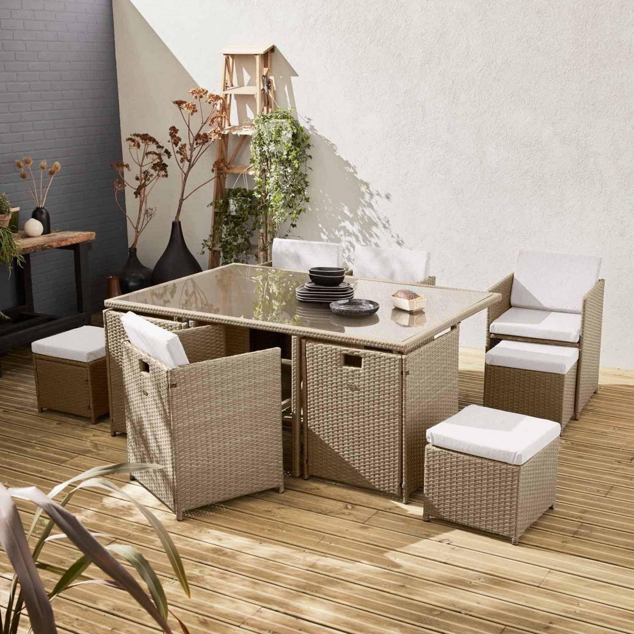 Table de jardin encastrable résine + Housse de protection gris foncé polyester