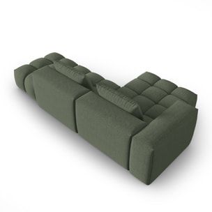 Canapé d'angle gauche modulable "Lorella" 4 places en tissu structurel vert olive foncé