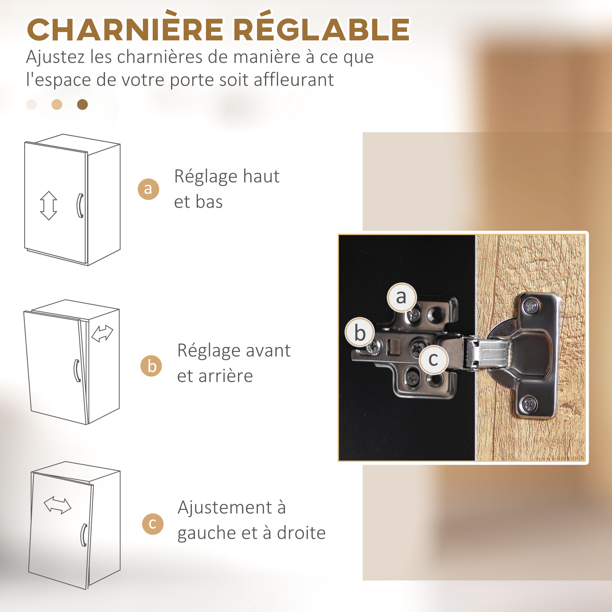 Buffet haut multi-rangement une porte 3 étagères 2 tiroirs 2 niches piètement acier noir aspect chêne clair