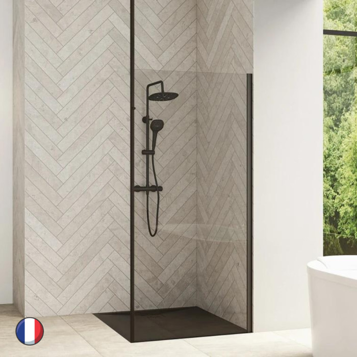 KINEDO Paroi de douche fixe Smart Design solo avec mât 200 x 80 noir mat