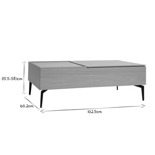 Table basse relevable rectangulaire bois clair finition chêne et métal noir L103 cm SEDA