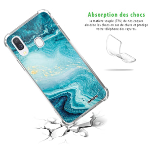 Coque Samsung Galaxy A40 anti-choc souple angles renforcés transparente Bleu Nacré Marbre Evetane.