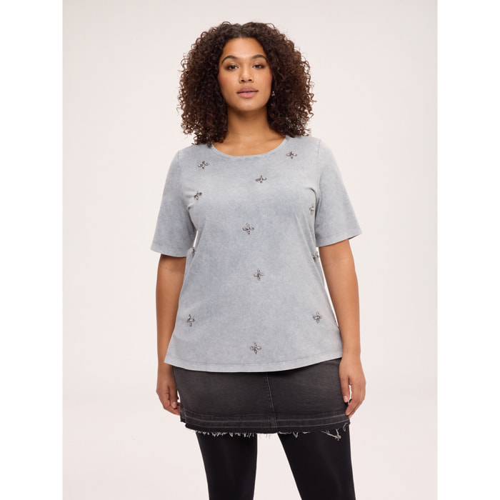 Fiorella Rubino - Camiseta de algodón con aplicaciones - Gris