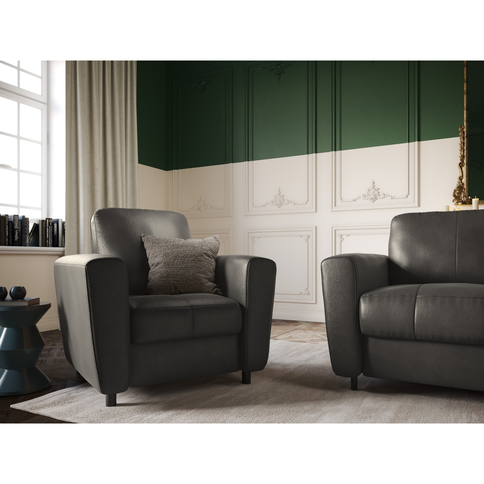 Fauteuil "Audra" en cuir véritable gris foncé