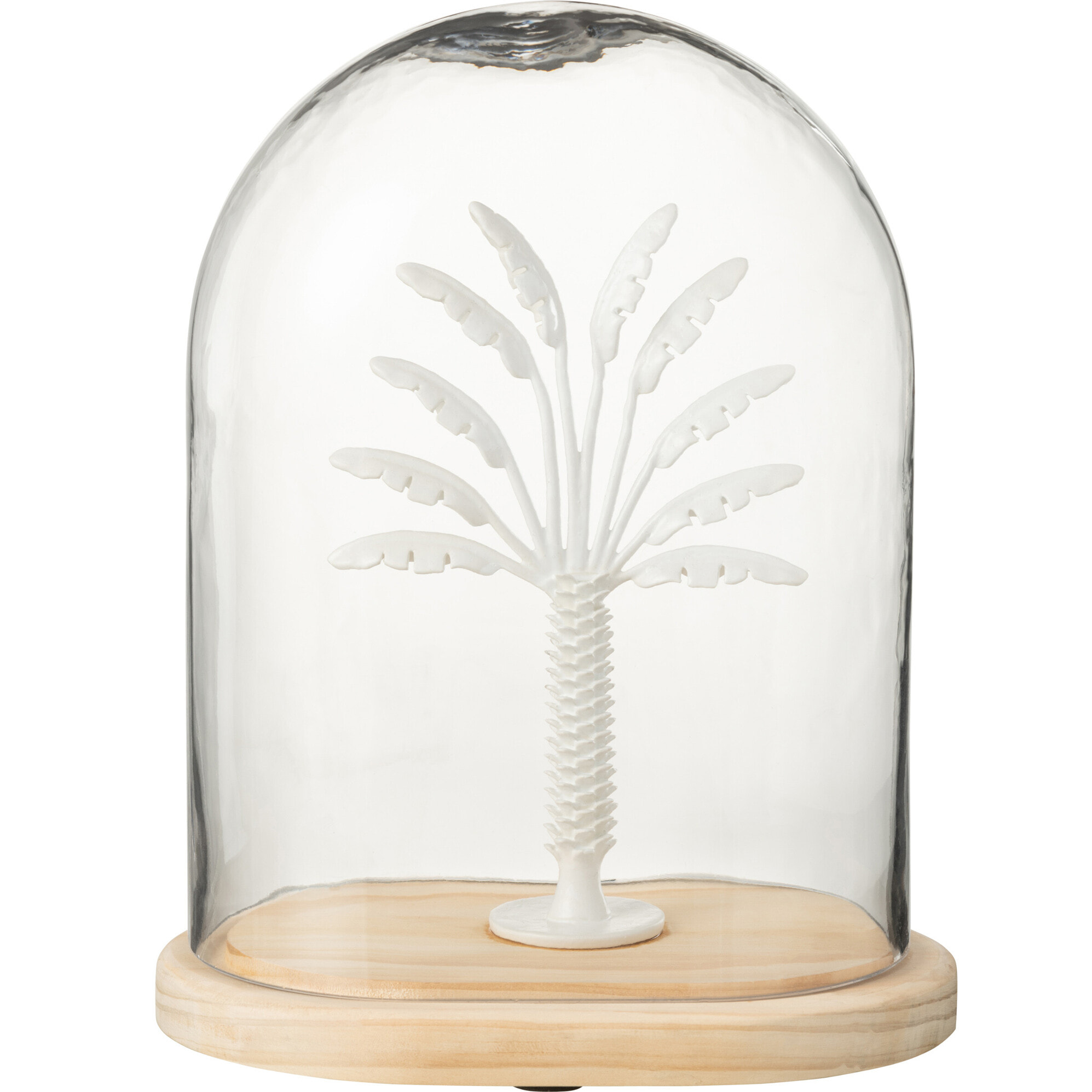 J-Line décoration Cloche Palmier - verre/métal - blanc/naturel - large