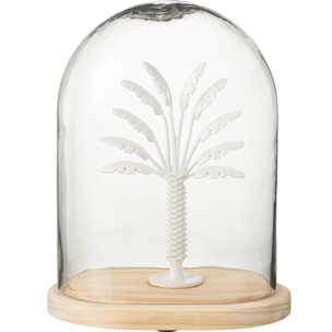 J-Line décoration Cloche Palmier - verre/métal - blanc/naturel - large