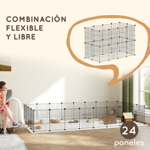 Valla Metálica para Mascotas de 24 Paneles, Jaula para Animales Pequeños, Forma Personalizable, Jaula para Conejos, Cobayas, Chinchillas, Gatitos, 120x60x80 cm, Negro
