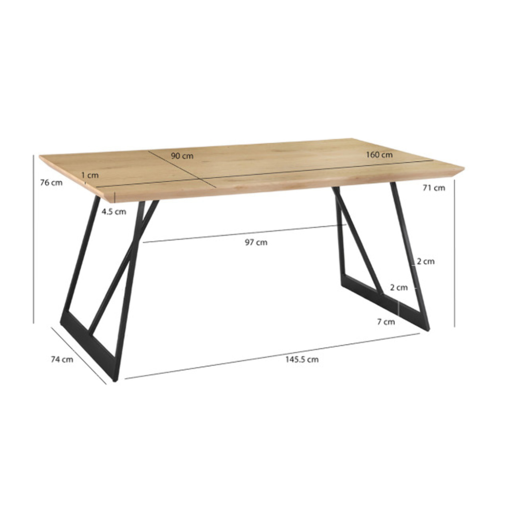 Table de Repas 90 x 160 cm Décor Chêne Piètement Filaire Métal - STRIPE 2