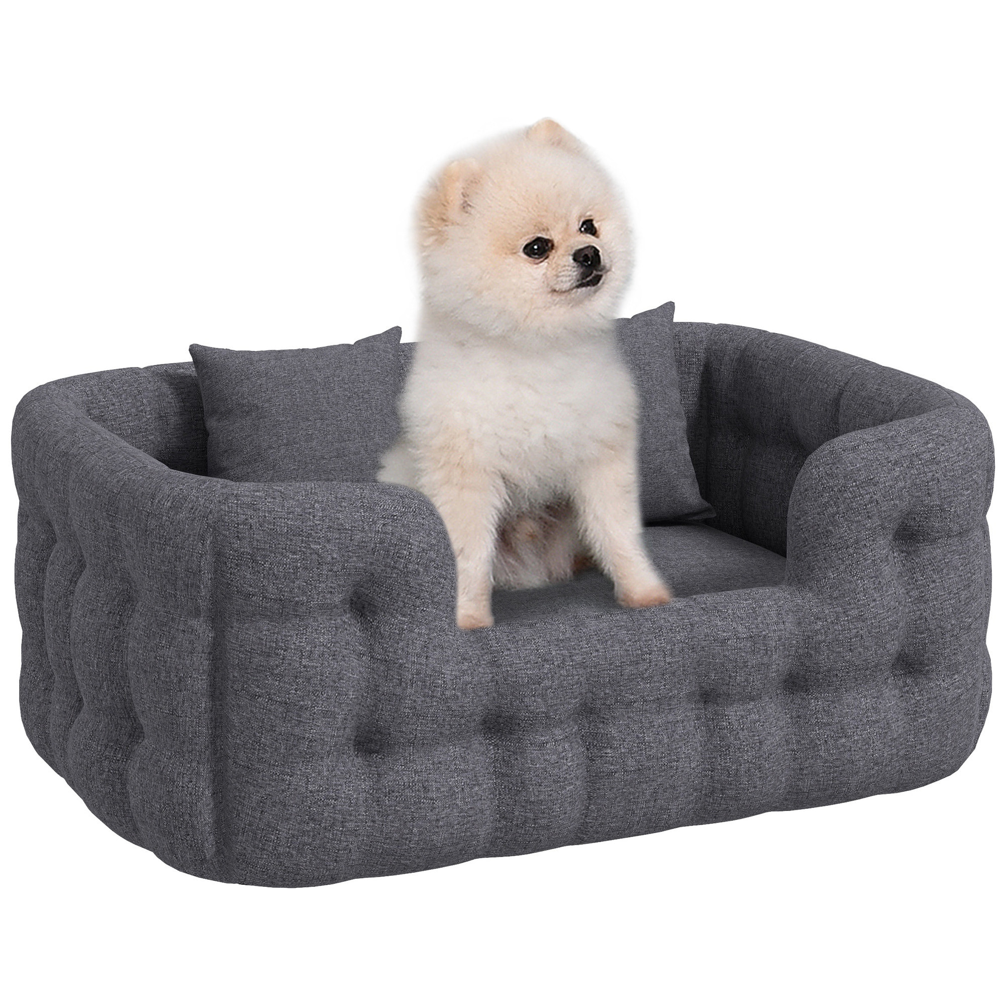 Cama para Perros Pequeños Cama para Mascotas con 2 Almohadas Colchón para Perros con Base Antideslizante Funda Extraíble y Lavable 70x50x30 cm Gris