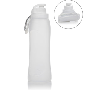 Botella plegable enrollable de 500ml, de silicona de grado alimenticio. Con mosquetón.