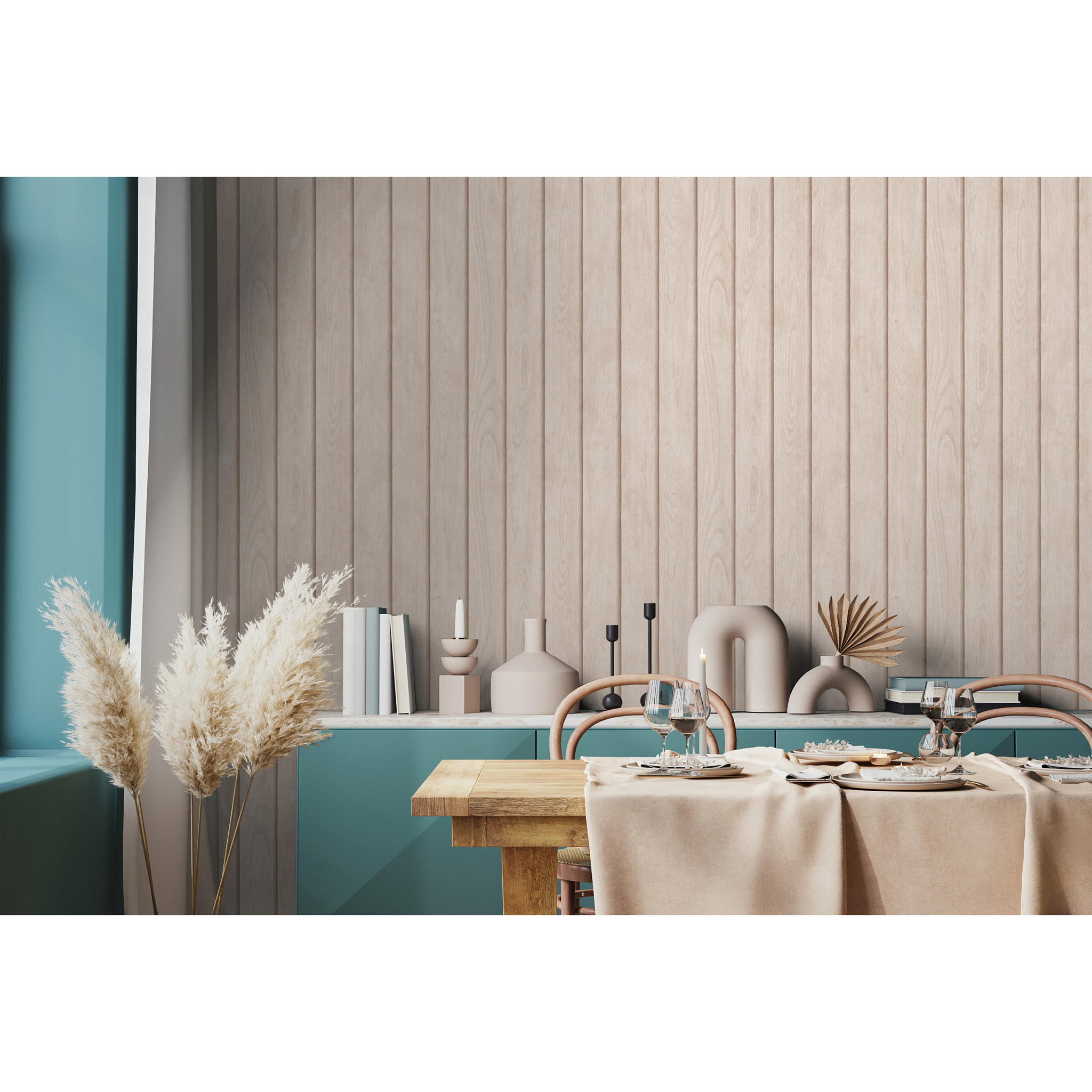Papier peint lambris bois vertical beige rosé clair