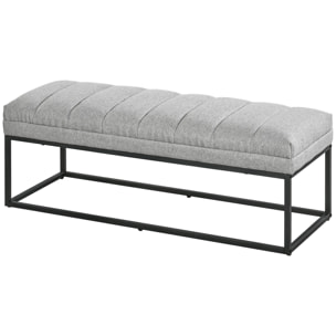 Banc bout de lit épais coussin matelassé grand confort acier noir tissu toucher lin gris clair