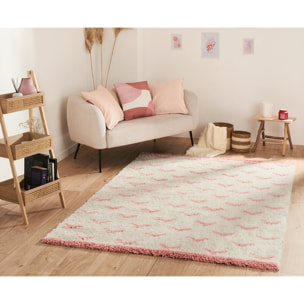 Terra - tapis shaggy de salon en laine artificielle rose tout doux