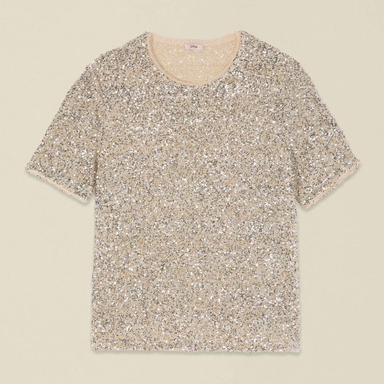 Oltre - T-shirt in tulle con paillettes - Oro