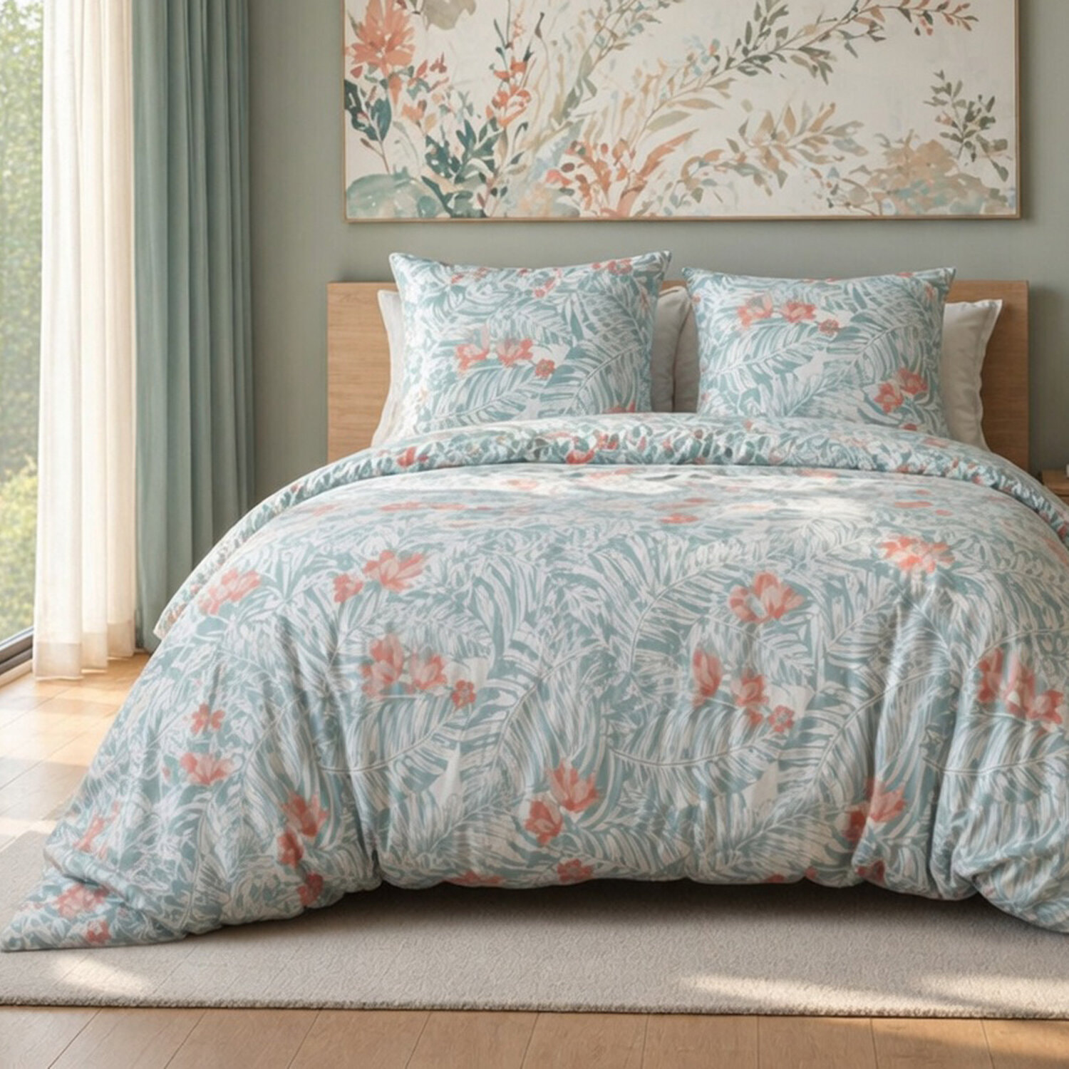 Parure housse de couette 100% microfibre motif floral - maonav