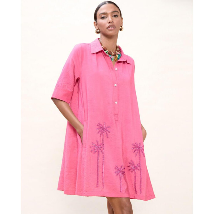 Abito corto con dettagli di palma abbinati