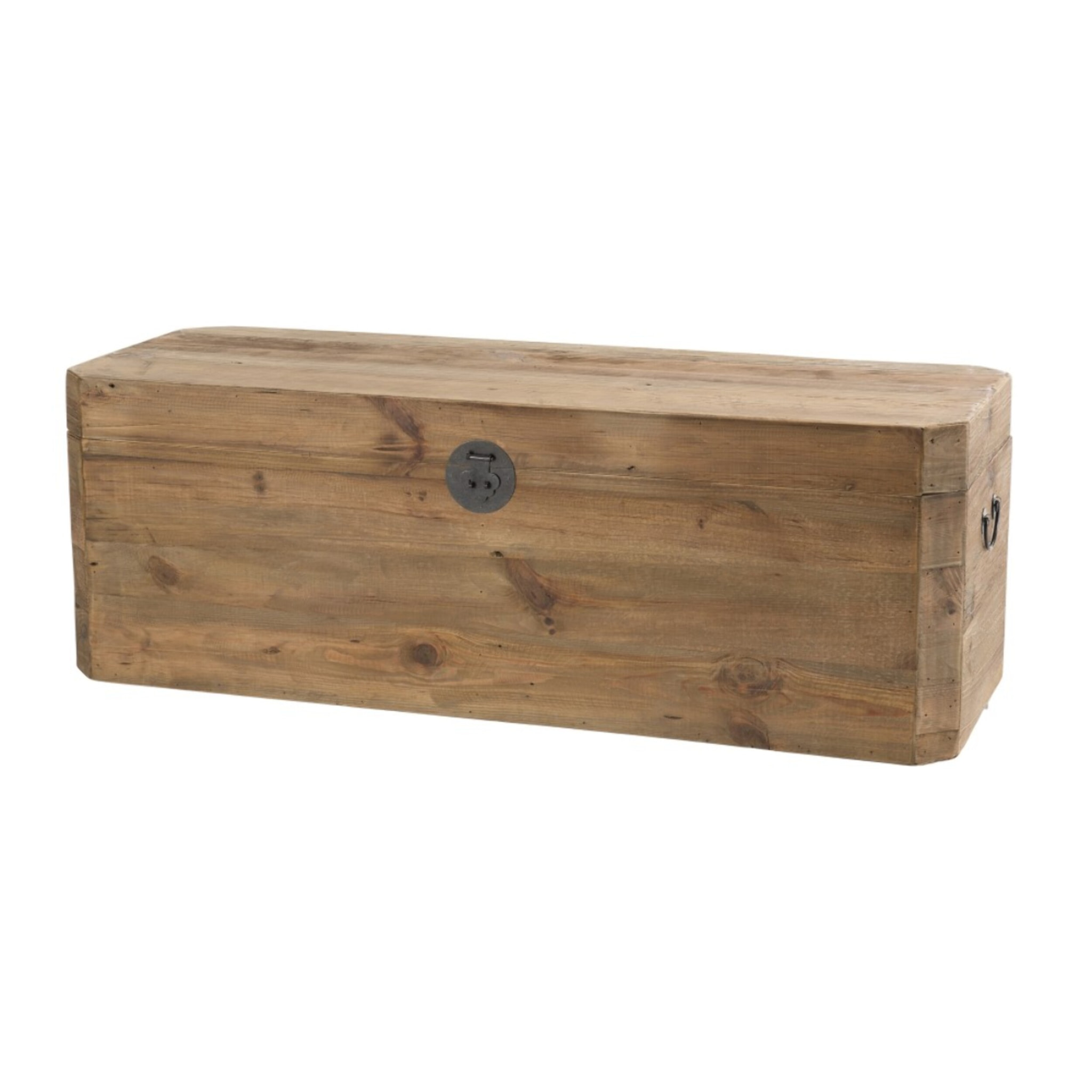 SANDY - Coffre rangement marron bois pin recyclé poignées métal noir