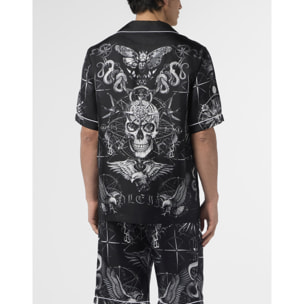 PHILIPP PLEIN Silk Bowling Shirt All-Over Tattoo