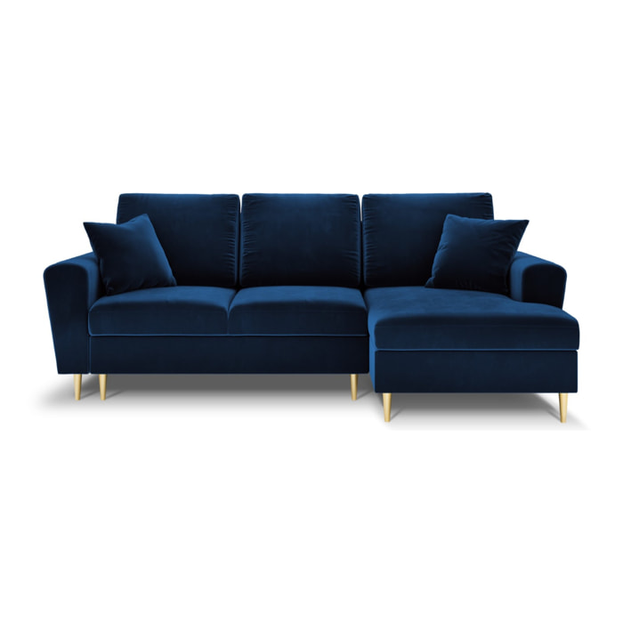 Canapé d'angle droit convertible avec coffre de rangement "Kyoto" 4 places en velours bleu roi