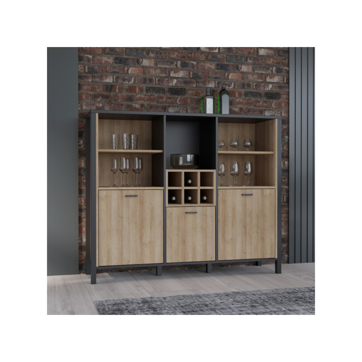 Buffet de rangement haut en bois effet chêne - MIAMI