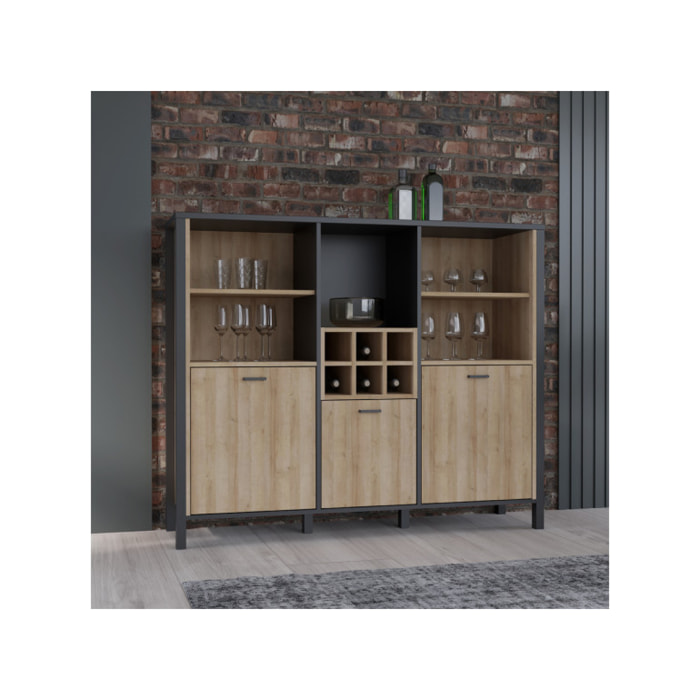 Buffet de rangement haut en bois effet chêne - MIAMI