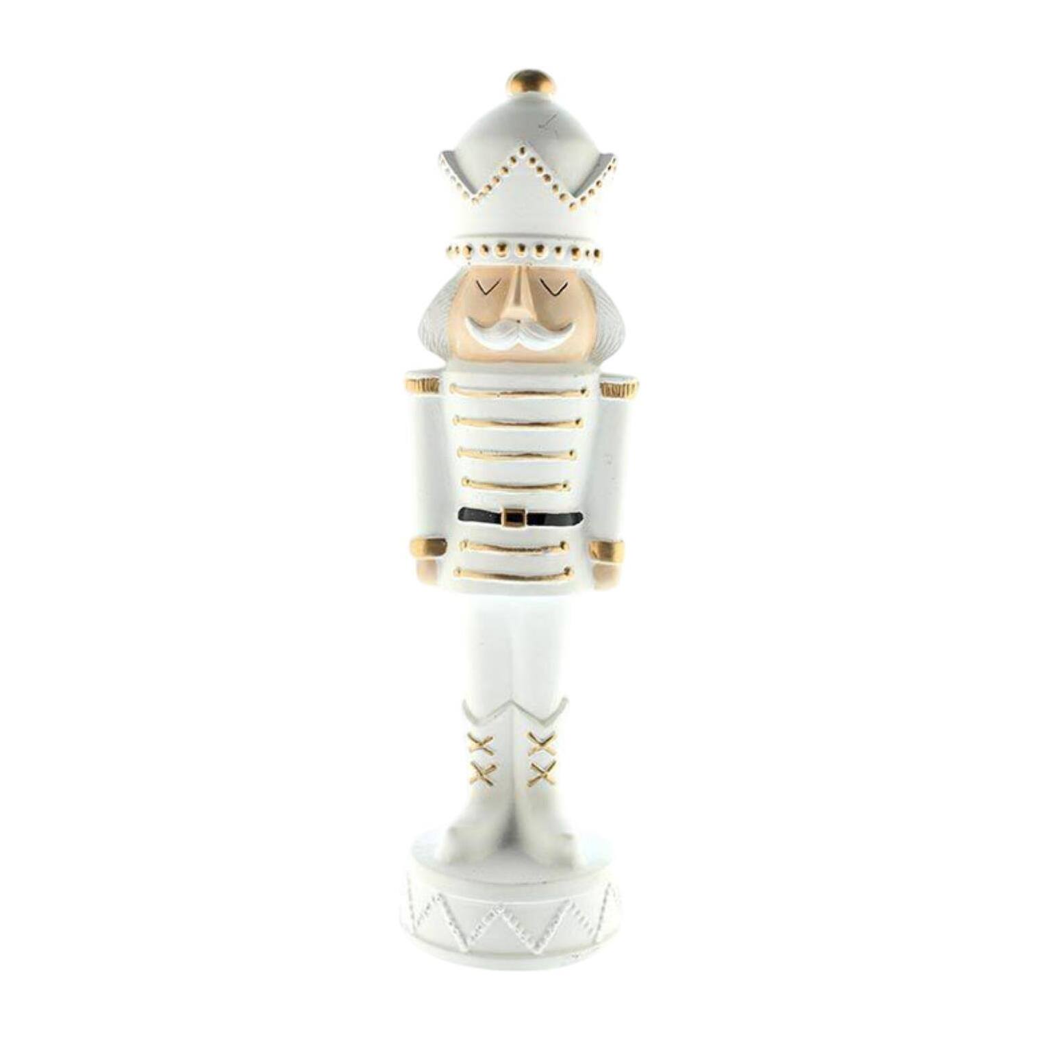 Soldado decorativo de navidad en poliresina blanco de estilo cascanueces h.25cm