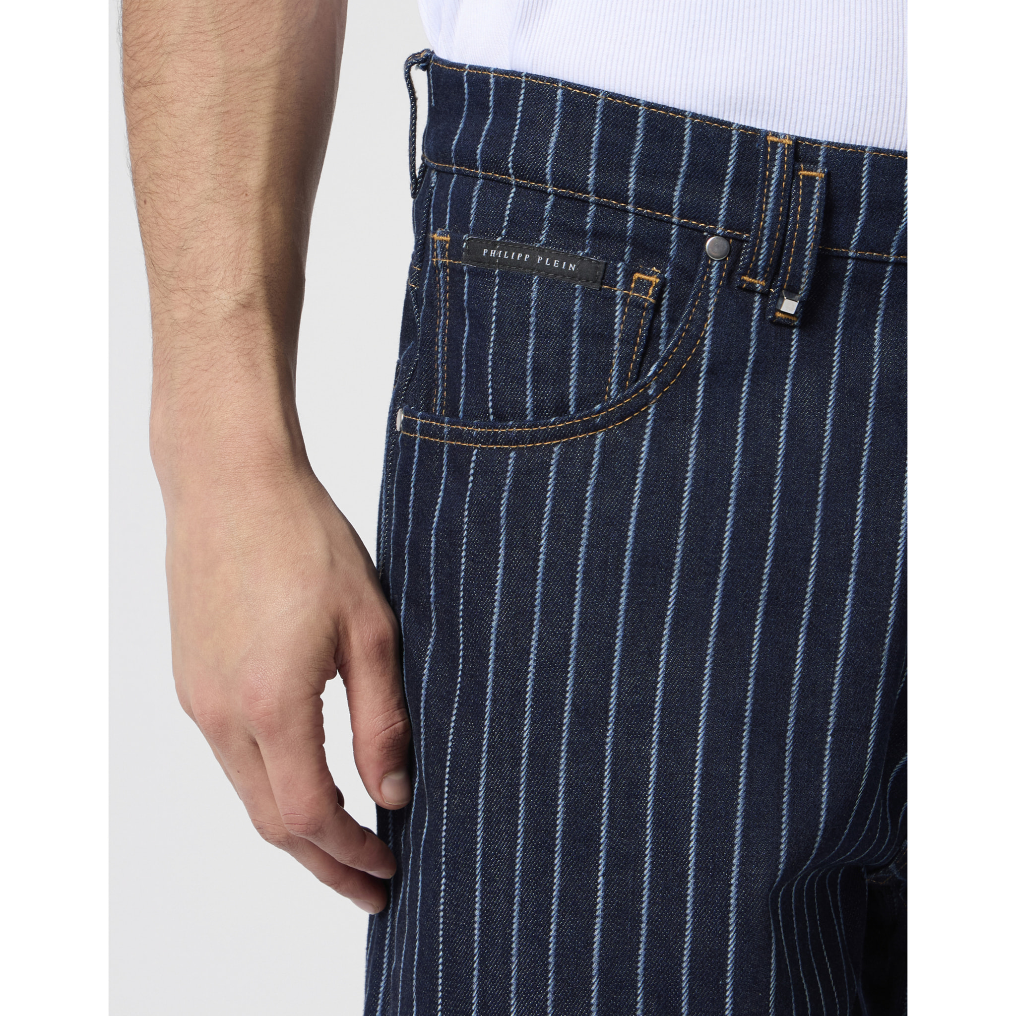 PHILIPP PLEIN Denim Shorts Pinstripe