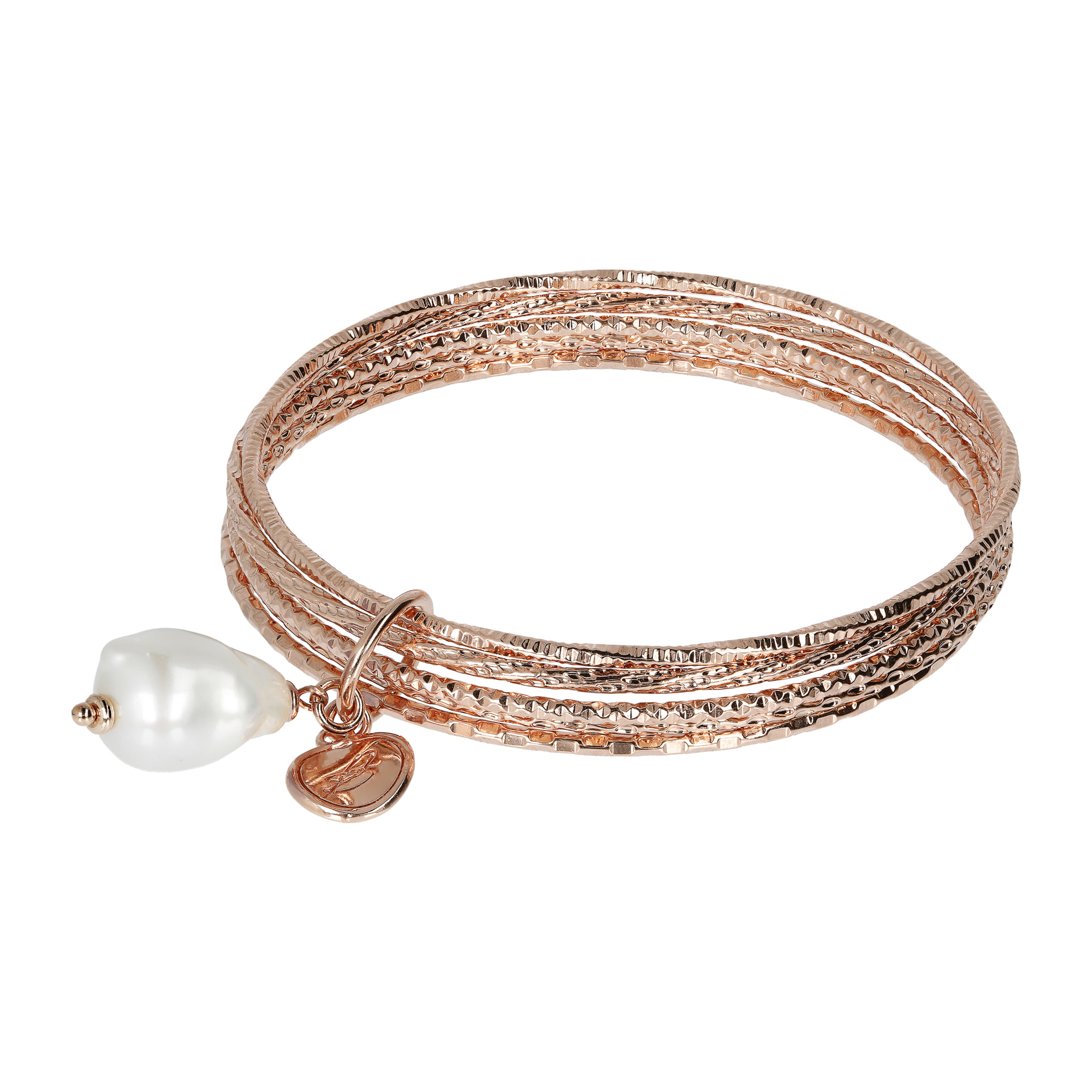 Bracciale Multifilo Rigido con Pietra Naturale Tonda Perla Bianca