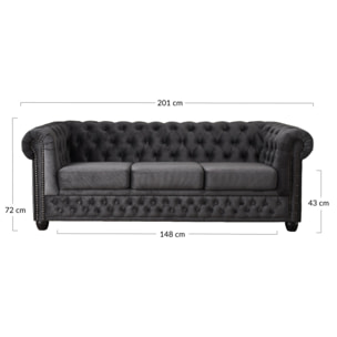 William - canapé Chesterfield - 3 places - en velours - Gris foncé