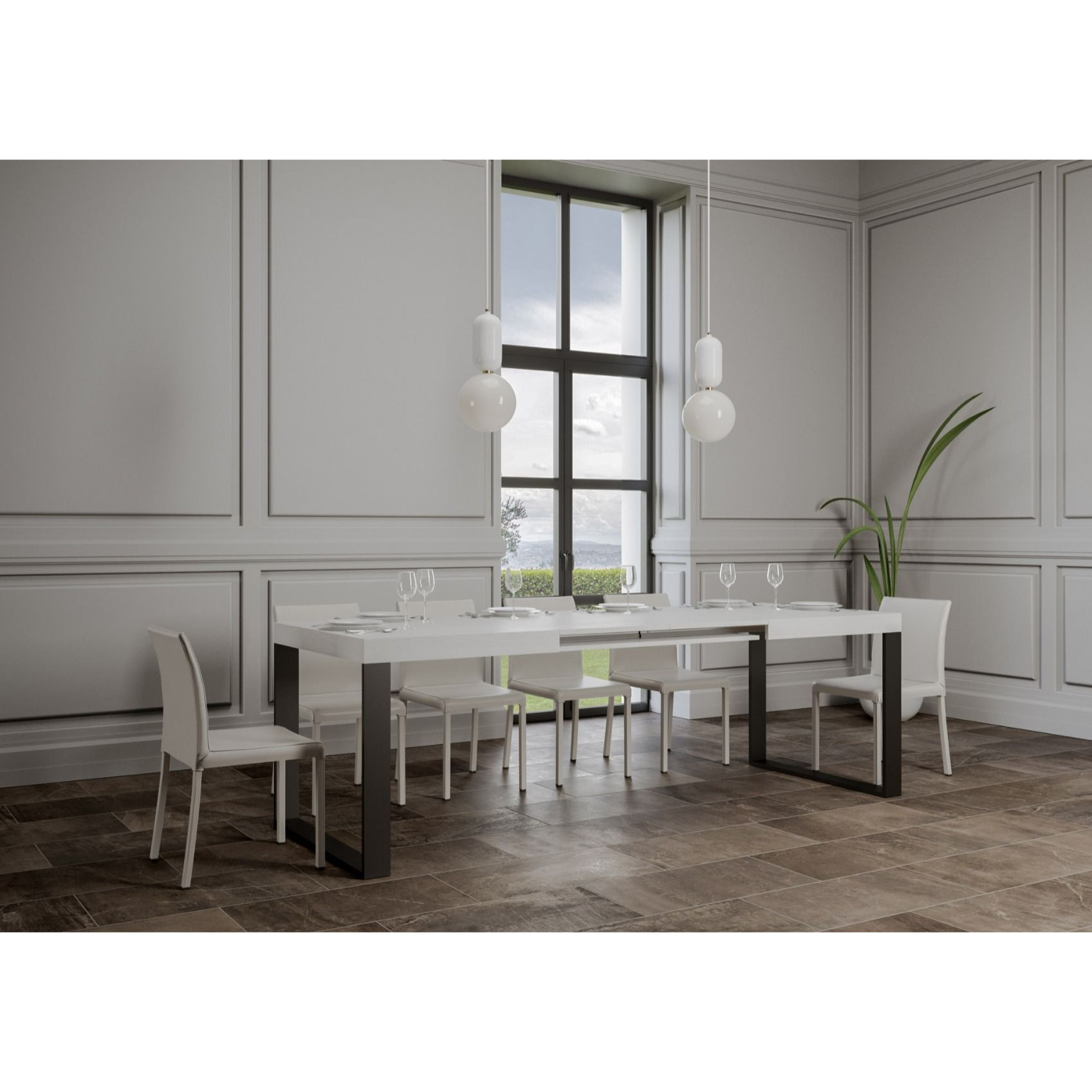 Table extensible 90x180/440 cm Tecno Frêne Blanc cadre Anthracite