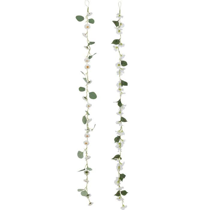 J-Line guirlande Fleurs + Feuilles - plastique - blanc/vert - 2 pcs