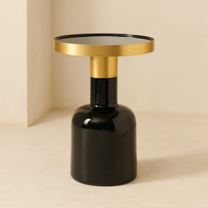 Meuble d'appoint rond en métal émaillé noir et doré PAMONA