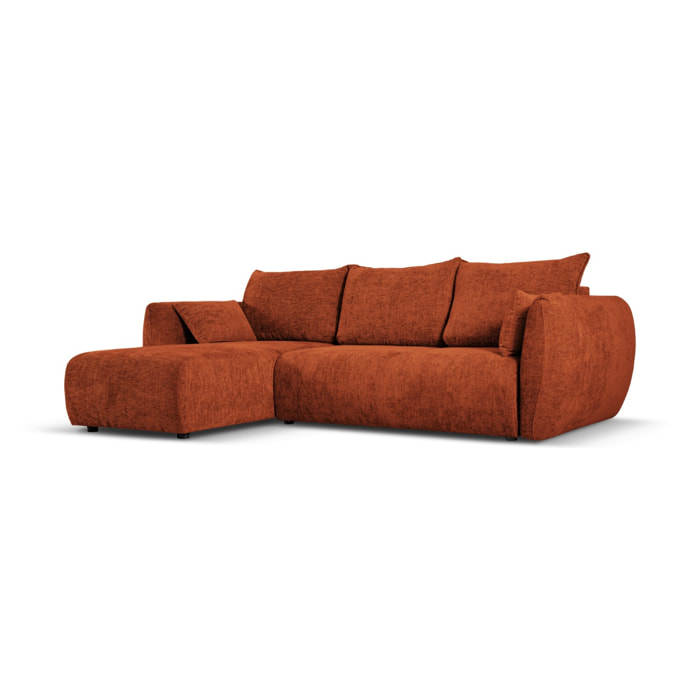 Canapé d'angle gauche convertible avec coffre de rangement "Matera" 4 places en chenille terracotta