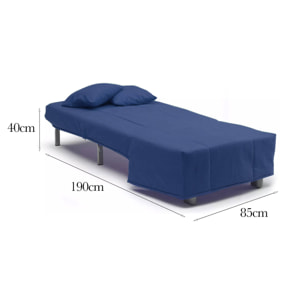 Divano Letto Alma, Divano singolo, 100% Made in Italy, Poltrona soggiorno con apertura a carrello, in tessuto imbottito, con cuscini inclusi, Cm 85x90h85, Blu