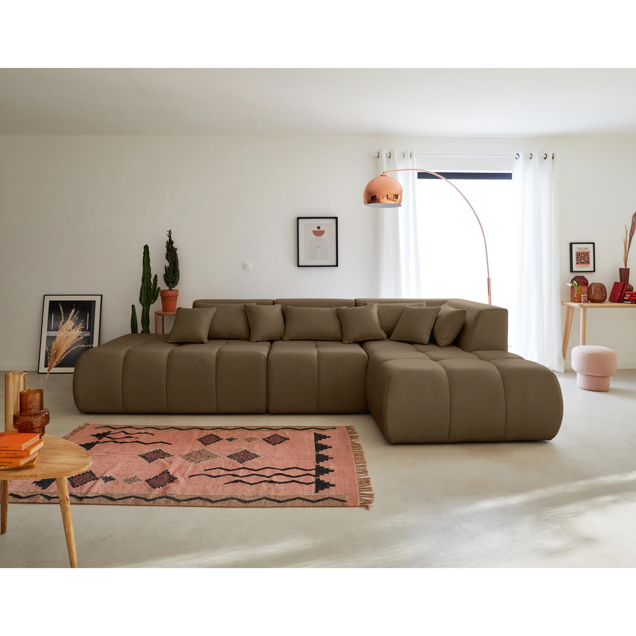 Caracas - canapé modulable d'angle droit - 5 places - en tissu - Marron