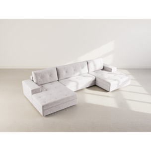 Bastian - canapé panoramique en U 7 places convertible avec coffre en velours texturé - Gris
