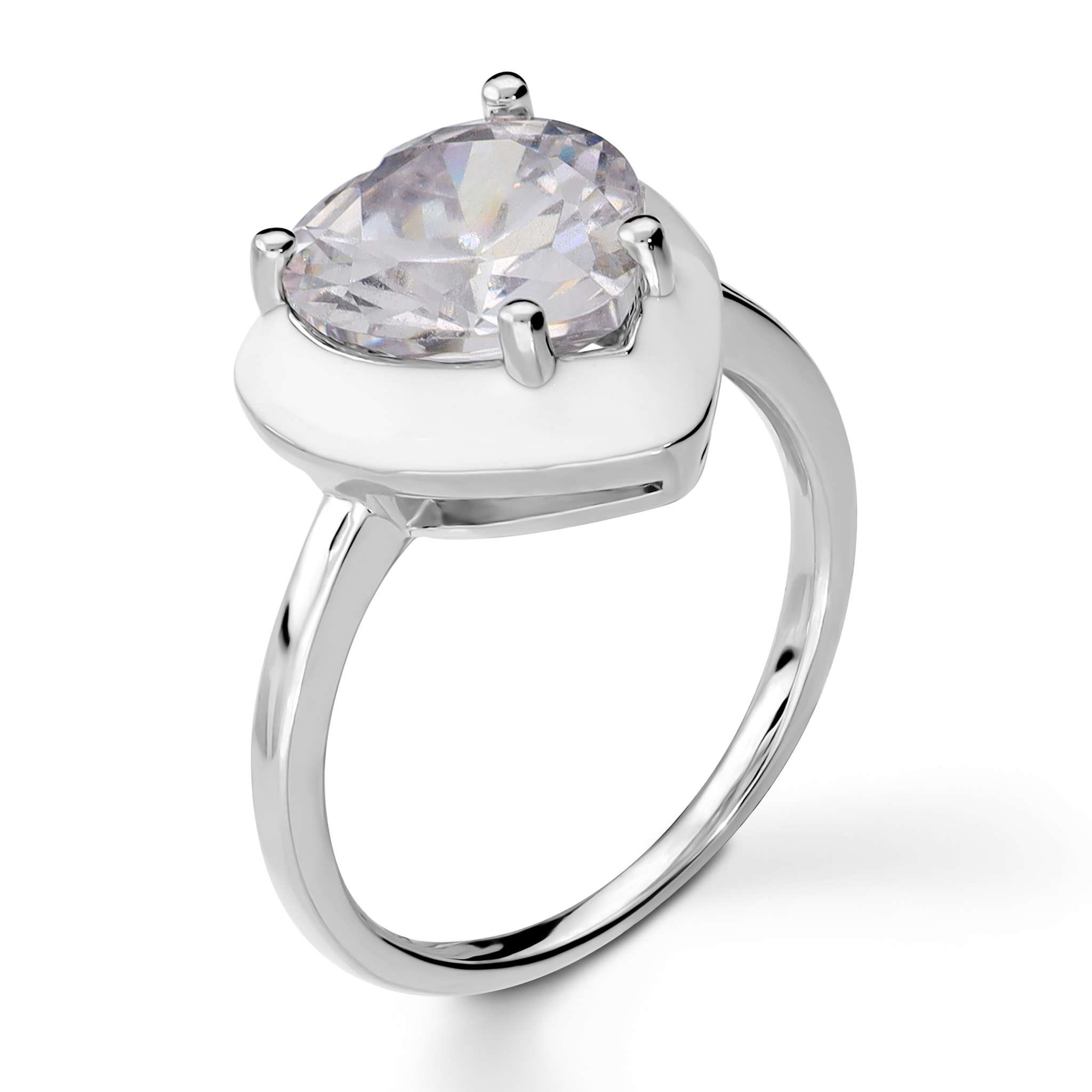 Anello Cocktail Cuore in Argento 925 con Cubic Zirconia e Superficie Smaltata