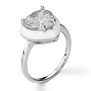 Anello Cocktail Cuore in Argento 925 con Cubic Zirconia e Superficie Smaltata