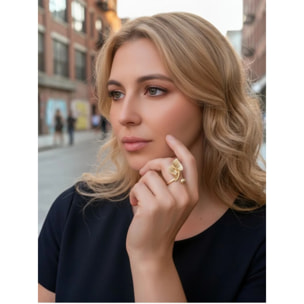 Anillo "Gloria Mago" flor cala y bola chapado ajustable en dorado