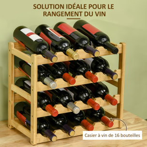 Range-bouteilles - rack à bouteilles - 4 niveaux 16 bouteilles - bois de bambou verni