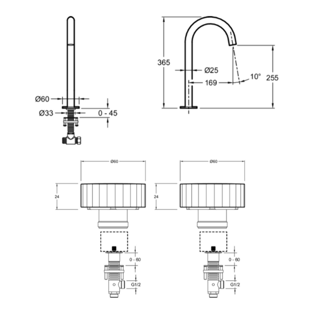Pack mitigeur lavabo 3 trous XL Grands Boulevards laiton brossé avec mécanisme complet
