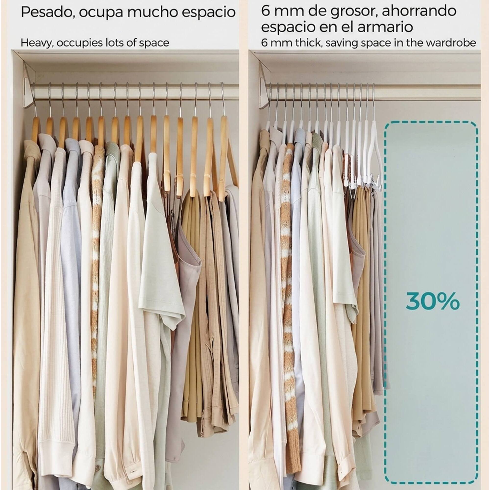 Set de perchas de terciopelo con clips ajustables - Antideslizantes, muy finas, con ganchos giratorios