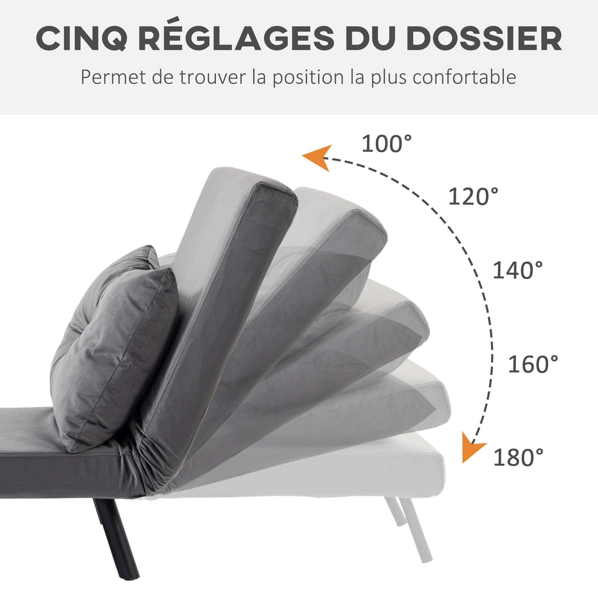 Fauteuil convertible 3 en 1 chauffeuse lit dossier réglable coussin accoudoirs bois velours anthracite