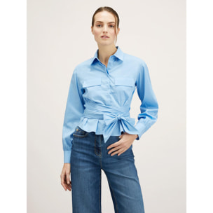 Motivi - Camisa cropped con fajín - Light - blue